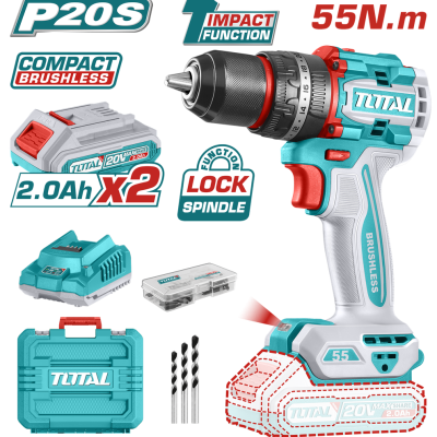 TALADRO INALAMBRICO 1/2 2 BATERIA 20V+ACCESORIO+CARGADOR+MALETIN TOTAL UTIDLI20558