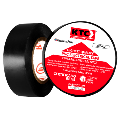 CINTA AISLANTE ELECTRICA EN PVC NEGRA KTC ROLLO 10YD (30FT) Ref. 207-002